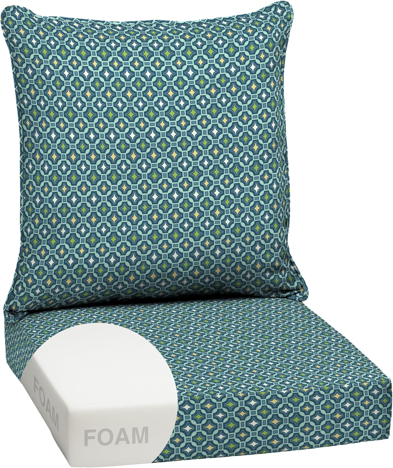 Arden Outdoor Deep Seat Cushion Set, 24 in x 24 in, Weather-Proof, Rain-Proof, Fade Resistant Patio Cushion for Chair, Sofa, and Couch Sapphire Blue Leala