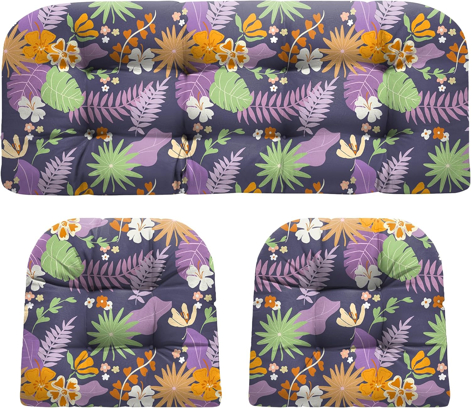 Wicker Chair Cushions, Waterproof Outdoor Loveseat Cushions for Patio Furniture, 3 Pieces Wicker Furniture Cushions, 1 Loveseat and 2 U-Shaped Cushions, Blue