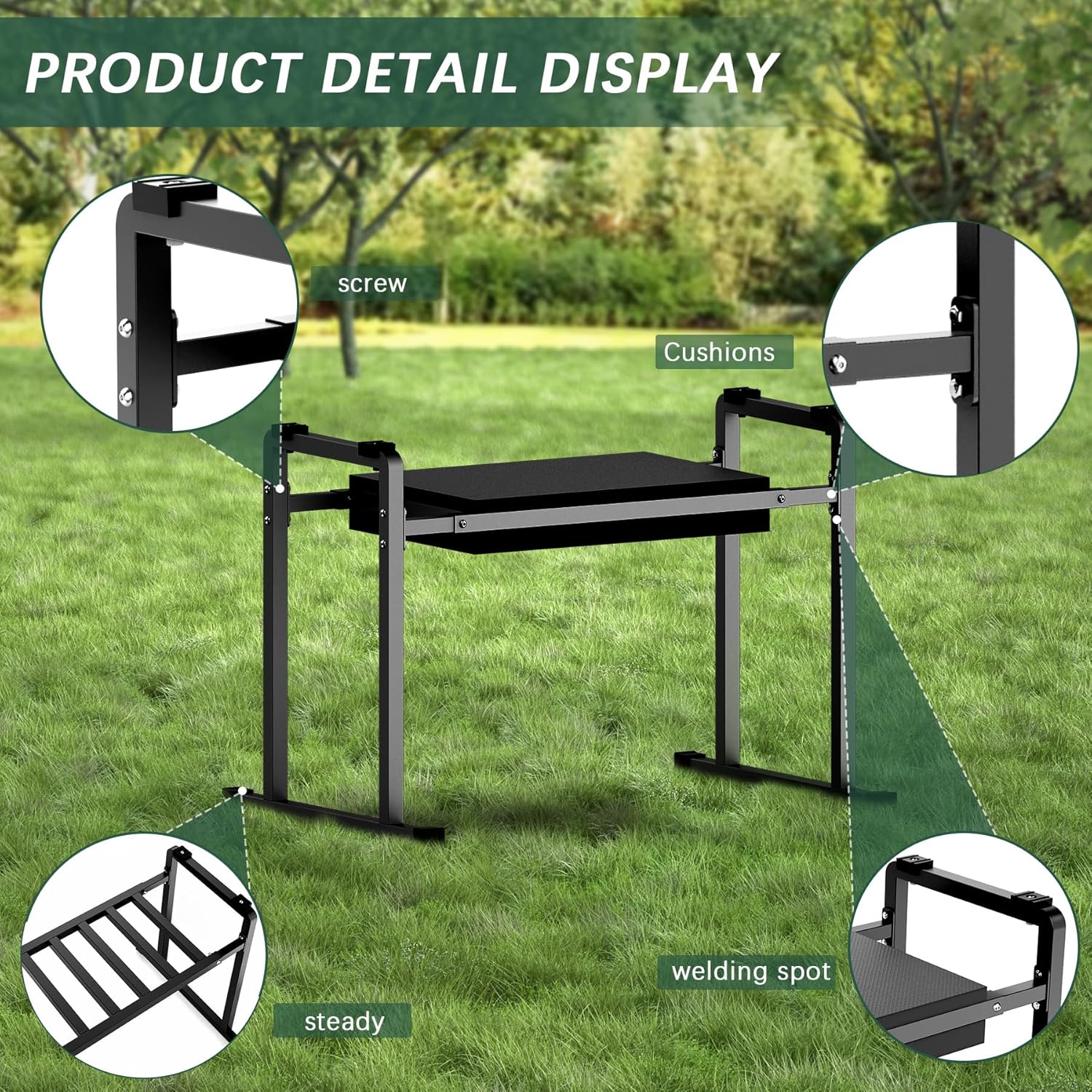 FLINTER Garden Kneelers Seat, Stable and Save Tip-Resistant Design 10.2" Wider Garden Kneeler and Seat with Handle, Heavy Duty Gardening Stool for Seniors, Gardening Weeding Bench for Parents - Black