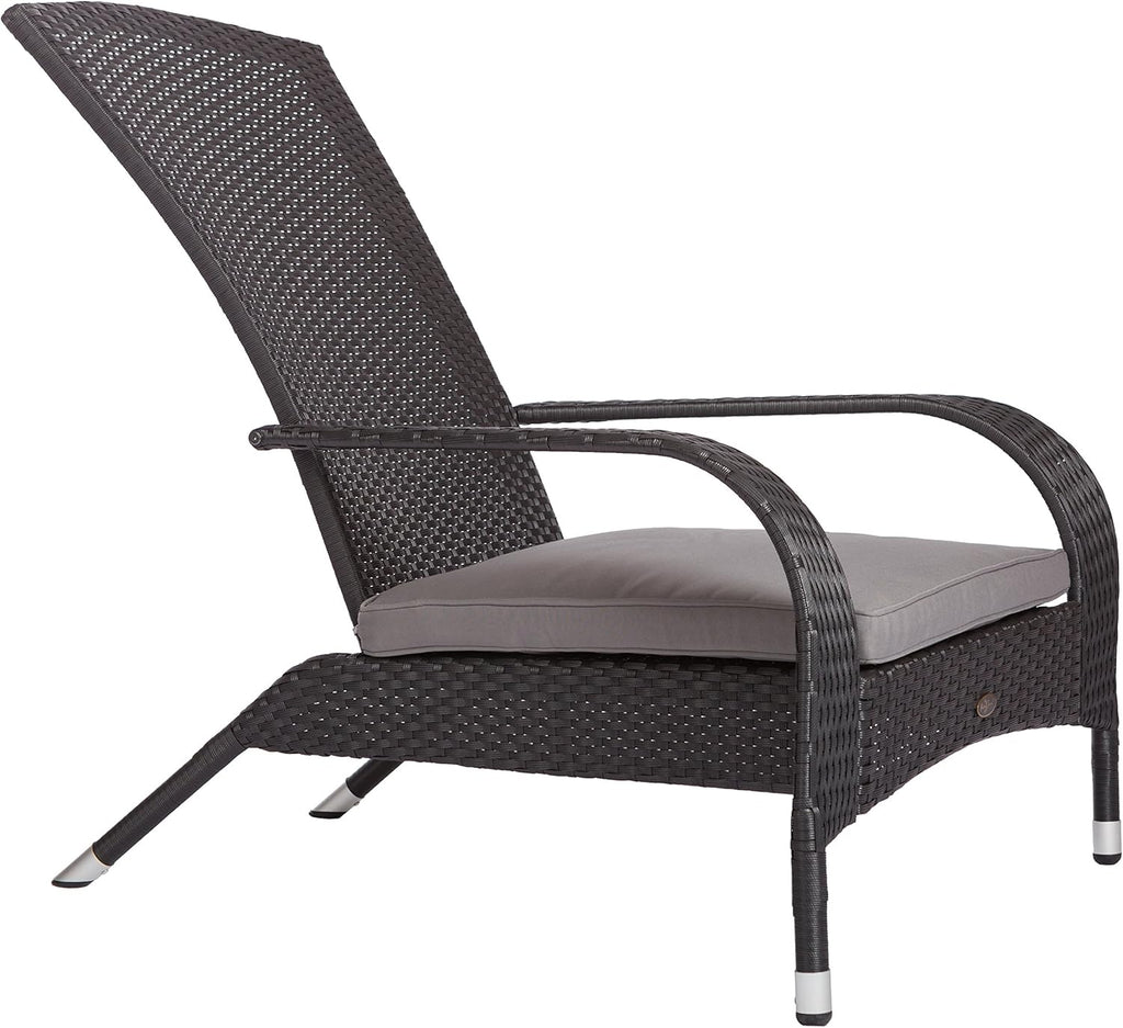 Balkene Home 62430 Coconino Wicker Chair All Weather Lightweight Durable Adirondack Style Chair Grey Outdoor Cushion Included - Black