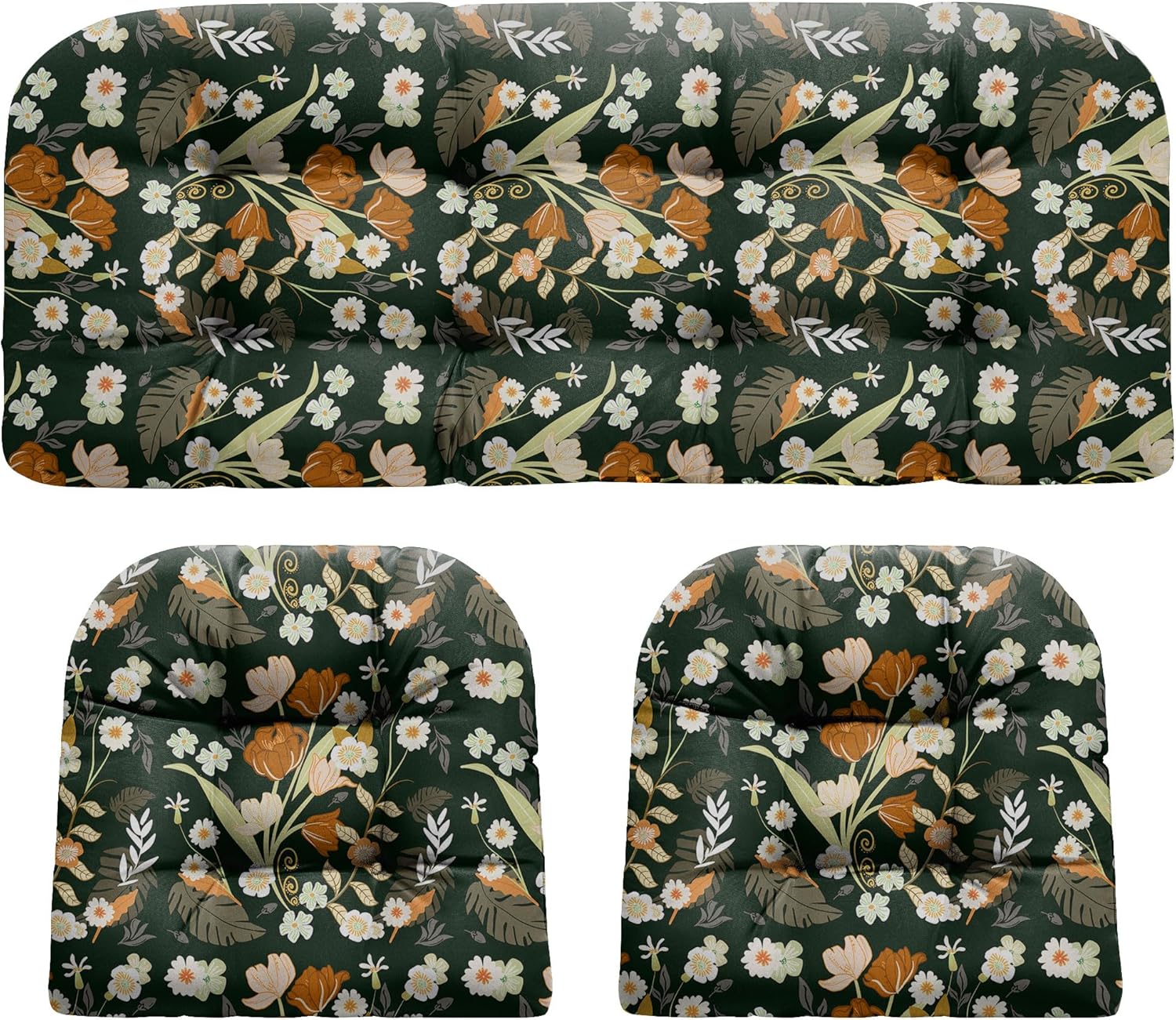 Wicker Chair Cushions, Waterproof Outdoor Loveseat Cushions for Patio Furniture, 3 Pieces Wicker Furniture Cushions, 1 Loveseat and 2 U-Shaped Cushions, Blue