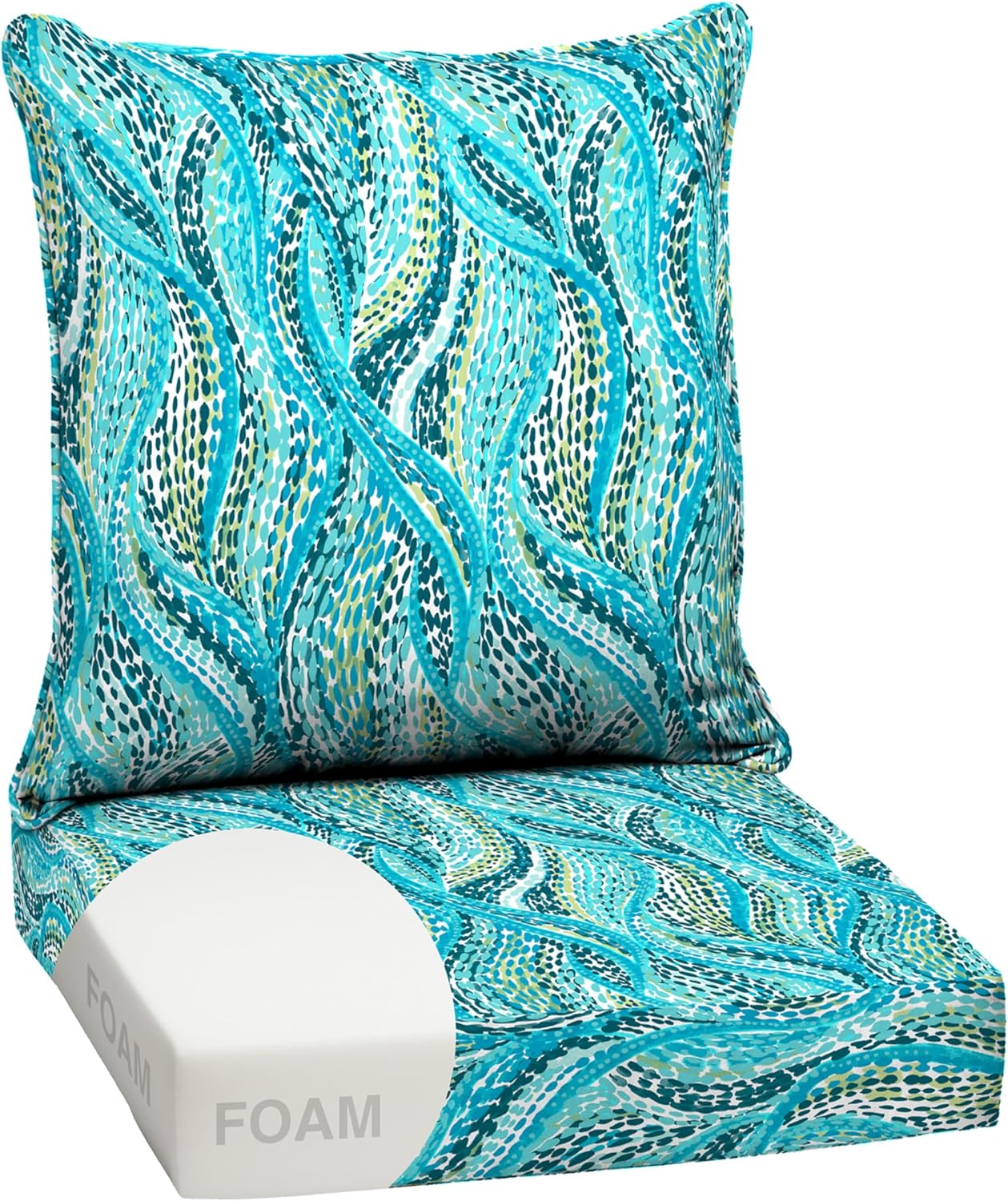 Arden Outdoor Deep Seat Cushion Set, 24 in x 24 in, Weather-Proof, Rain-Proof, Fade Resistant Patio Cushion for Chair, Sofa, and Couch Sapphire Blue Leala