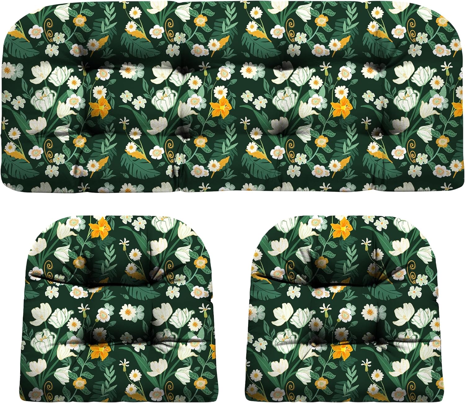 Wicker Chair Cushions, Waterproof Outdoor Loveseat Cushions for Patio Furniture, 3 Pieces Wicker Furniture Cushions, 1 Loveseat and 2 U-Shaped Cushions, Blue